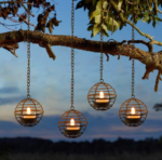 Outdoor waterproof solar hanging lantern, rusty iron ball candlestick, with sparkling solar tea candle, perfectly rechargeable solar light, suitable for backyard, patio, garden, fence, tree decoration - 4 pieces