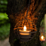 Outdoor waterproof solar hanging lantern, rusty iron ball candlestick, with sparkling solar tea candle, perfectly rechargeable solar light, suitable for backyard, patio, garden, fence, tree decoration - 4 pieces - Image 2