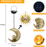 Solar hanging sun and moon lamp, garden outdoor decoration, 2-pack metal lanterns, sunflower art decoration, suitable for porches, backyards, patios, walls, trees, unique gardening gift for women, mothers, grandmothers - Image 2