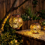 2-pack outdoor solar hanging lanterns, waterproof tabletop with handle, LED Moroccan lanterns, metal decorative garden solar lights, spring style, suitable for patios, lawns, porches, backyards