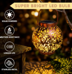 2-pack outdoor solar hanging lanterns, waterproof tabletop with handle, LED Moroccan lanterns, metal decorative garden solar lights, spring style, suitable for patios, lawns, porches, backyards - Image 2
