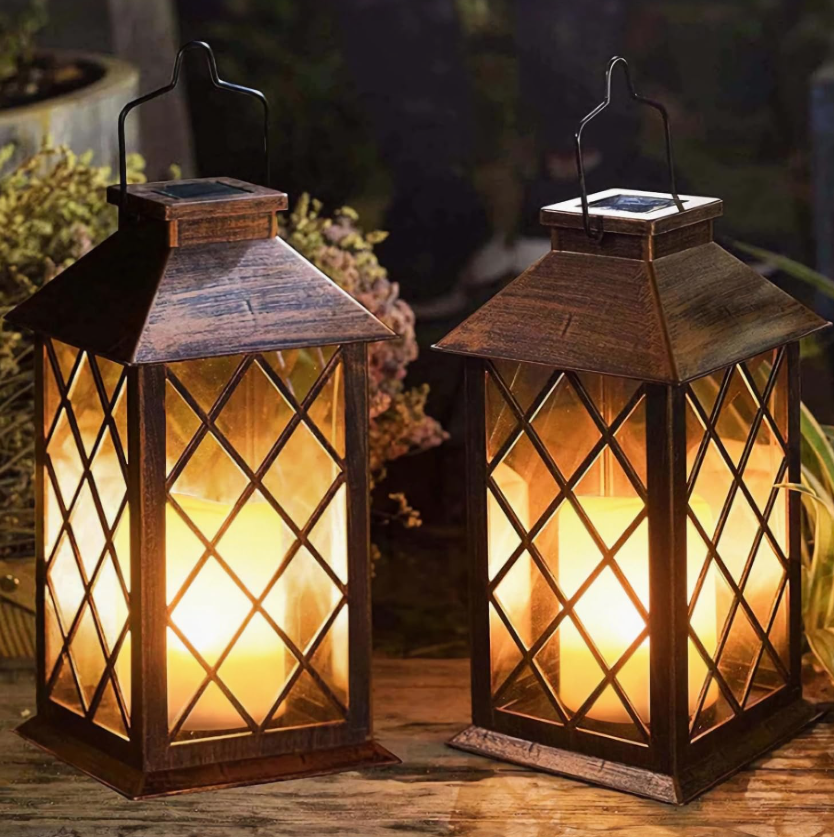 14.1 14-inch solar lantern, outdoor garden hanging lantern, waterproof LED flashing flameless candle light, suitable for tabletops, outdoor use, Mother's Day gift, for mom or wife. - Image 1