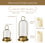 5-inch and 4-inch 1.5-inch metal candlesticks with brass handmade glass shades, featuring 2 timer candles; 2-piece multi-functional windproof glass candlestick set suitable for column candles and plants. - Image 2