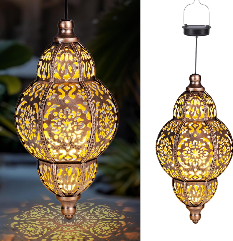 17.1 Solar-powered lanterns, outdoor garden decorations, Moroccan metal pendant lights, garden decorations, outdoor hanging lights, Christmas decorations, suitable for gazebos, patios, courtyards, tree decorations, Mother's Day gifts - Image 1