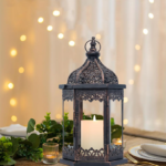 Indoor decorative lanterns, 14.8-inch vintage outdoor lanterns, clear glass, metal candlesticks, suitable for front porches, patios, weddings, parties, family kitchen coffee tables, living room decorations
