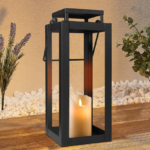 18-inch black metal modern candle lanterns – Indoor and outdoor decorative hurricane light, perfect for tables, fireplace mantels, porches, and also suitable for Halloween, Christmas, and wedding decorations (no glass panel).