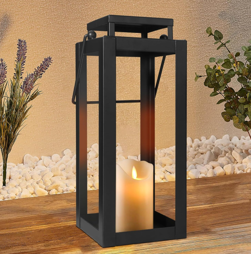 20.1 18-inch black metal modern candle lanterns – Indoor and outdoor decorative hurricane light, perfect for tables, fireplace mantels, porches, and also suitable for Halloween, Christmas, and wedding decorations (no glass panel). - Image 1