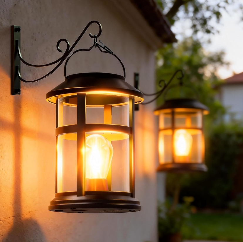 21.1 Outdoor waterproof solar lantern, hanging solar light with hooks. | Wall-mounted installation kit, brighter LED light, 1000mAh battery, larger solar panel, automatic switch, suitable for garden, patio, patio, and porch decoration - Image 1
