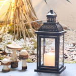 Indoor and Outdoor Decorative Lanterns, 14.4-inch Large Black Square Pendant Light, Vintage Metal Candlesticks, Suitable for Outdoor Patios, Front Doors, Porches, Wedding Party Decorations