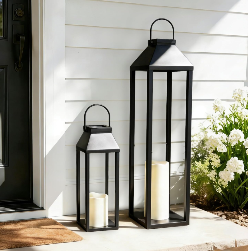 5.1 Large outdoor waterproof solar lantern, tall farmhouse black metal decorative lantern, outdoor solar light, suitable for front porch decoration, outdoor patio, garden, balcony, porch, 27.6 inches x 16.3 inches - 2-piece set - Image 1
