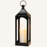 Modern farmhouse style lantern decoration, black metal decorative hanging candlestick, ideal for home decoration, parties and events, 15.1 inches high (no glass panel)