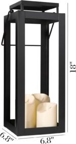 18-inch black metal modern candle lanterns – Indoor and outdoor decorative hurricane light, perfect for tables, fireplace mantels, porches, and also suitable for Halloween, Christmas, and wedding decorations (no glass panel). - Image 2