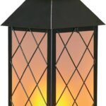 18-inch outdoor waterproof solar lantern, glass solar flashing flame lantern, large hanging solar lantern, metal decoration, suitable for patios, gardens, backyards, outdoor tabletops, Mother's Day gift
