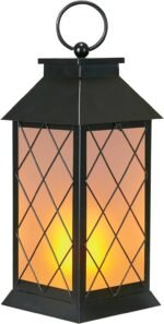 18-inch outdoor waterproof solar lantern, glass solar flashing flame lantern, large hanging solar lantern, metal decoration, suitable for patios, gardens, backyards, outdoor tabletops, Mother's Day gift