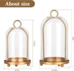 Vintage brass metal candle lantern with thick glass cover - 2 pieces, distressed chic style candlestick (5.25 inches x 10 inches) 4.5 inches x 7.87 inches – can be hung or placed on a table for displaying column candles and plants - Image 2