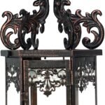 Large outdoor decorative lantern, 17.7-inch black lantern, tempered clear glass, vintage metal hanging candlestick, suitable for patios, front porches, tables, weddings, shelves