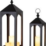 Large outdoor porch lanterns: 24 inches and 17 inches, 2-piece floor lantern set, indoor decorative candlestick, suitable for fireplace, front porch, patio, modern home décor