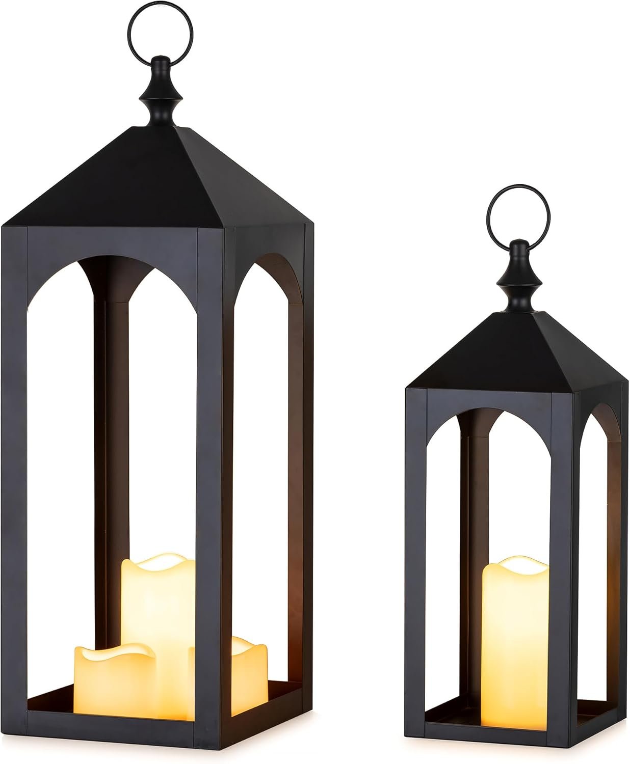 61h5zkau-L._AC_SL1500_.jpg Large outdoor porch lanterns: 24 inches and 17 inches, 2-piece floor lantern set, indoor decorative candlestick, suitable for fireplace, front porch, patio, modern home décor - Image 1