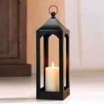 Modern farmhouse style lantern decoration, black metal decorative hanging candle lantern, ideal for home décor, parties and events, 21.2 inches high Inch (without glass panel)