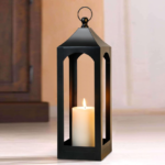 Modern farmhouse style lantern decoration, black metal decorative hanging candle lantern, ideal for home décor, parties and events, 21.2 inches high Inch (without glass panel)