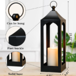 Modern farmhouse style lantern decoration, black metal decorative hanging candle lantern, ideal for home décor, parties and events, 21.2 inches high Inch (without glass panel) - Image 2