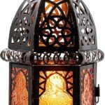 12.8-inch Moroccan Decorative Lantern, Suitable for Indoor and Outdoor Use, Vintage Christmas Candlesticks, Metal Decorative Lanterns, Suitable for Tabletops, Patios, Porches, Shelves, Christmas, Spring, Halloween Home Decorations (Amber)