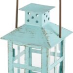 Antique metal vintage decorative mini lantern, center decoration, party favor, 2.5 x 2.5 x 6.5 inches, blue