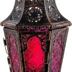 Moroccan decoration, indoor and outdoor decorative lantern, 13.6-inch vintage decorative pendant light with chain, suitable for home porch and patio decorations, metal Ramadan Christmas candlestick (plum red).