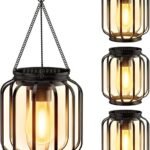 Solar hanging lantern, outdoor waterproof: 4-pack metal solar light, with hook, bright and warm outdoor lantern decoration, classic outdoor lighting, suitable for patio, garden, patio, porch, balcony decoration