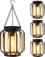 Solar hanging lantern, outdoor waterproof: 4-pack metal solar light, with hook, bright and warm outdoor lantern decoration, classic outdoor lighting, suitable for patio, garden, patio, porch, balcony decoration