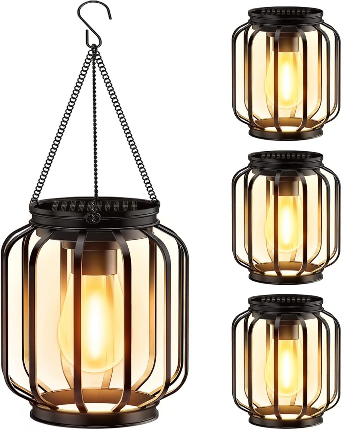 716aHXmpnKL._AC_SL1500_.jpg Solar hanging lantern, outdoor waterproof: 4-pack metal solar light, with hook, bright and warm outdoor lantern decoration, classic outdoor lighting, suitable for patio, garden, patio, porch, balcony decoration - Image 1