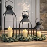 Decorative Metal Lanterns, suitable for indoor and outdoor use, candlestick, suitable for porches, patios, fireplaces, floors, weddings, Christmas, fall, holidays, farmhouse style table settings (black, 3-pack, 20 inches x 15.7 inches x 12 inches)