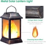 Solar light, metal flashing flame solar lantern, outdoor hanging lantern, heavy-duty solar waterproof LED flame light, suitable for patio, garden, Christmas decoration, 2-pack (bronze) - Image 2