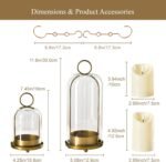 5-inch and 4-inch 1.5-inch metal candlesticks with brass handmade glass shades, featuring 2 timer candles; 2-piece multi-functional windproof glass candlestick set suitable for column candles and plants. - Image 2