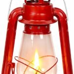 Hurricane Lamp – Classic metal kerosene lamp with glass shade and adjustable wick – Portable emergency lighting and indoor/outdoor decorative camping light, red