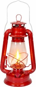 Hurricane Lamp – Classic metal kerosene lamp with glass shade and adjustable wick – Portable emergency lighting and indoor/outdoor decorative camping light, red