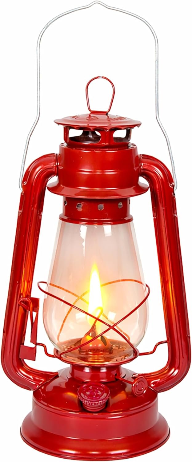 71Zgc2Fvy5L._AC_SL1500_.jpg Hurricane Lamp – Classic metal kerosene lamp with glass shade and adjustable wick – Portable emergency lighting and indoor/outdoor decorative camping light, red - Image 1