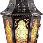 Moroccan style hanging lantern, 13.5-inch vintage metal candlestick, with 14.8 10-inch chain, Ramadan lantern, indoor and outdoor decoration, suitable for home, tabletop, patio, porch, Christmas, Halloween, spring (amber)