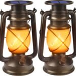 Outdoor waterproof solar lantern, 2-pack flashing flame LED hanging lanterns, bronze vintage solar decorative lights, suitable for patios, porches, garden patios, trails, camping