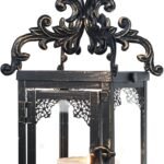 Decorative lantern, indoor and outdoor hanging lantern, vintage metal tabletop decorative lantern, suitable for patio, country style home, clear glass candlestick, home kitchen, coffee table, living room decoration