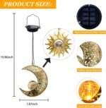 Solar hanging sun and moon lamp, garden outdoor decoration, 2-pack metal lanterns, sunflower art decoration, suitable for porches, backyards, patios, walls, trees, unique gardening gift for women, mothers, grandmothers - Image 2