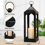 Modern farmhouse style lantern decoration, black metal decorative hanging candle lantern, ideal for home décor, parties and events, 21.2 inches high Inch (without glass panel) - Image 2