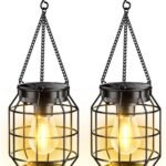 Solar lantern, outdoor waterproof, upgraded metal hanging solar light, outdoor decoration, brighter outdoor hanging lantern, suitable for patio, patio, path, porch, and garden decoration, a gift for mothers, 2-pack