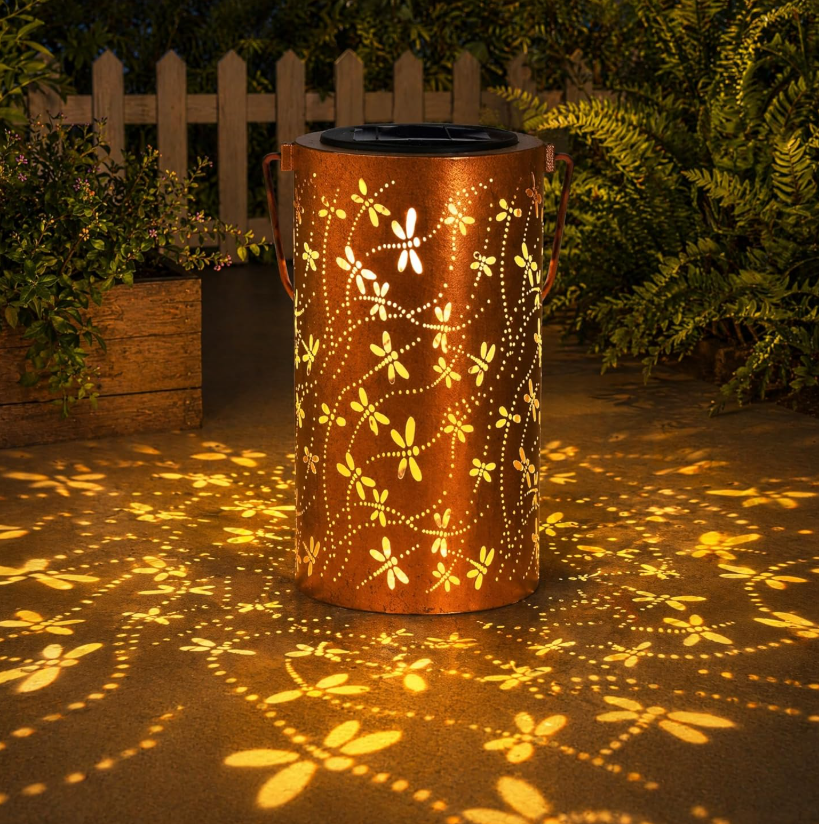 8.1 Birthday gift, a gift for mom, grandma, wife, outdoor waterproof solar lantern, metal hanging light, garden decoration, LED decorative lantern, suitable for patio, porch, backyard, dragonfly pattern, 1 piece - Image 1