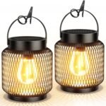 Metal Outdoor Waterproof Solar Lanterns, 2-Piece Set, Brighter Hanging Solar Lights, Up to 15 Days of Use Hourly, modern hanging solar lantern, suitable for patio, patio, path, tree, garden decoration