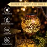 2-pack outdoor solar hanging lanterns, waterproof tabletop with handle, LED Moroccan lanterns, metal decorative garden solar lights, spring style, suitable for patios, lawns, porches, backyards - Image 2