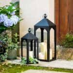 Large outdoor porch lanterns: 24 inches and 17 inches, 2-piece floor lantern set, indoor decorative candlestick, suitable for fireplace, front porch, patio, modern home décor - Image 2