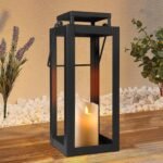 18-inch black metal modern candle lanterns – Indoor and outdoor decorative hurricane light, perfect for tables, fireplace mantels, porches, and also suitable for Halloween, Christmas, and wedding decorations (no glass panel).