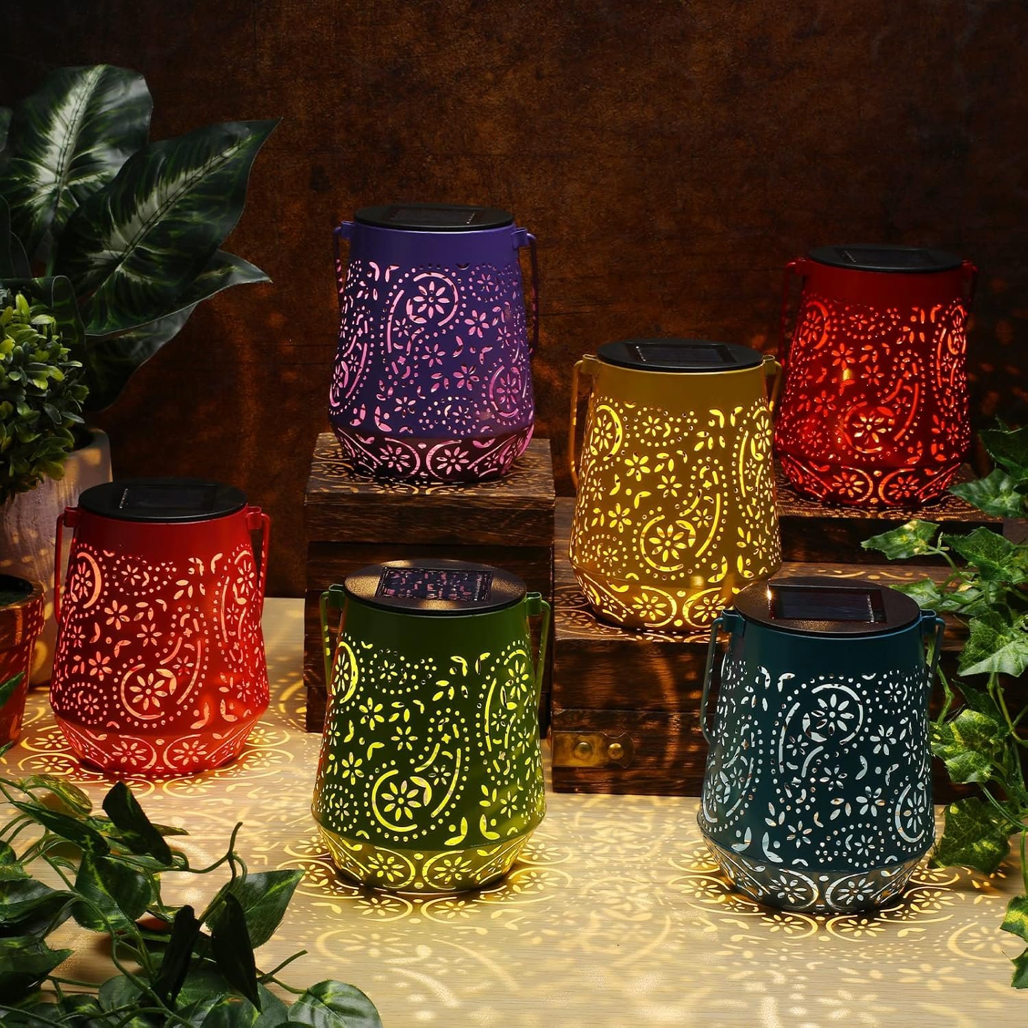 81xUCx3H9HL._AC_SL1500_.jpg 6-piece solar lantern set, outdoor waterproof, women's garden decoration, metal LED pendant light with handle, decorative solar light suitable for tables, patios, porches, courtyards, and paths. - Image 1