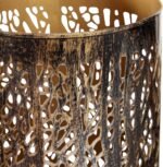 Metal indoor and outdoor candle lanterns, openwork branch lantern candlesticks, gold lining, 3-piece set, sizes 12 inches, 9 inches, and 5 inches high, bronze - Image 2